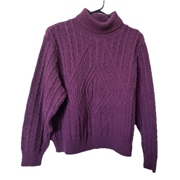 Vintage Parkhurst Turtleneck Sweater Womens Purple Cable Knit Made in Canada - Picture 1 of 7